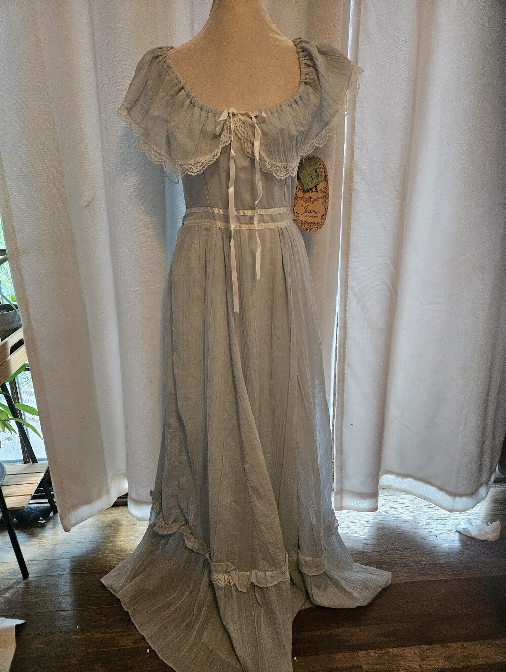 DEADSTOCK NWT Ice Blue Gunne Sax Maxi Dress Off The Shoulder 70s 11
